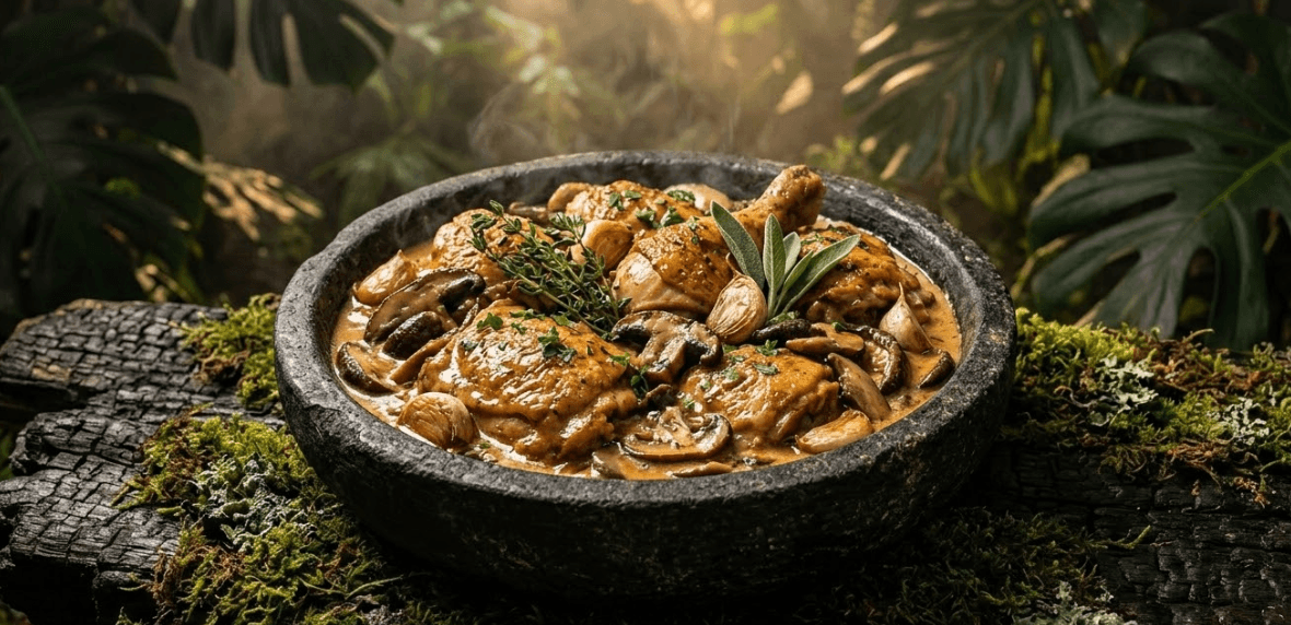 Frango ao Molho de Cogumelos com Creme de Leite Fresco