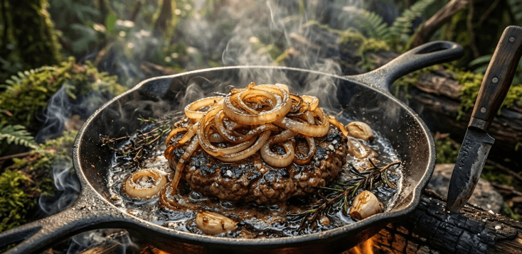 Hambúrguer Ancestral com Cebolas Caramelizadas