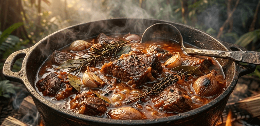 Carne Cozida Lentamente com Vinho Tinto e Ervas