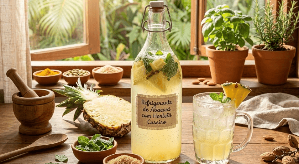 Refrigerante de Abacaxi com Hortelã